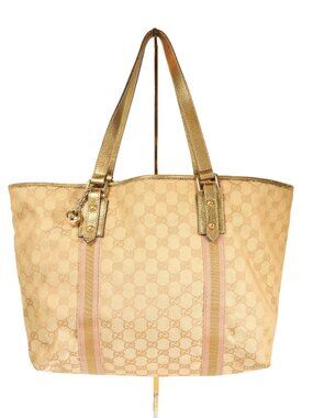 Gucci Vintage Jolicoeur GG Canvas Charm Tote Bag (Metallic Gold & Pink Stripe)